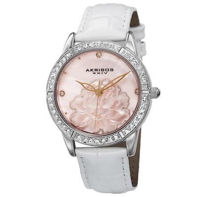 Akribos XXIV Women's Quartz Mother of Pearl Dial Leather Silver-Tone Strap Watch