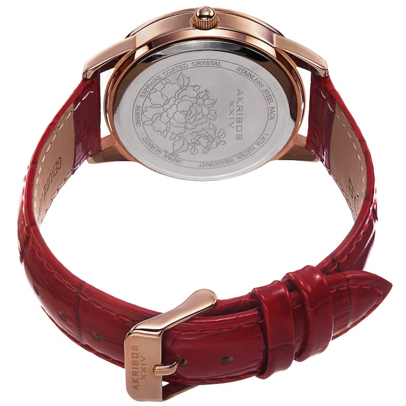 Akribos XXIV Women's Quartz Mother of Pearl Dial Leather Red Strap Watch