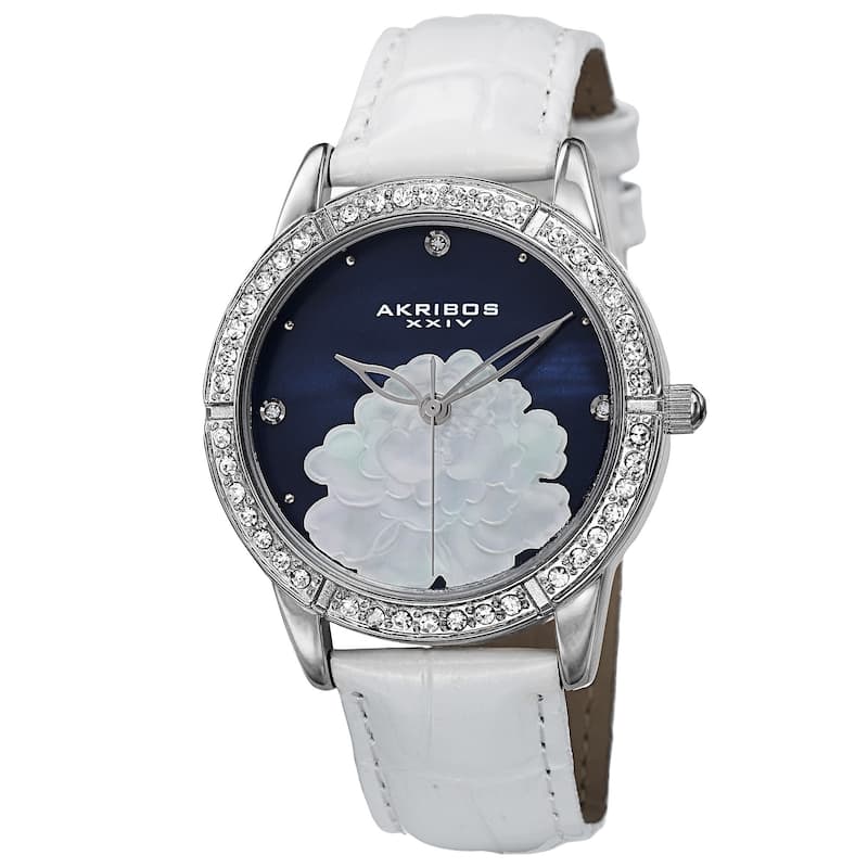 Akribos XXIV Women's Quartz Mother of Pearl Dial Leather Blue Strap Watch