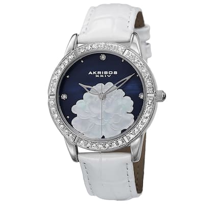 Akribos XXIV Women's Quartz Mother of Pearl Dial Leather Blue Strap Watch