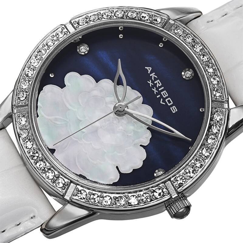 Akribos XXIV Women's Quartz Mother of Pearl Dial Leather Blue Strap Watch