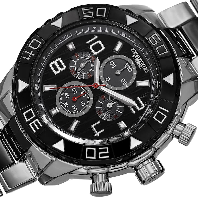 Akribos XXIV Men's Quartz Chronograph Etched-Pattern Dial Two-Tone Strap Watch