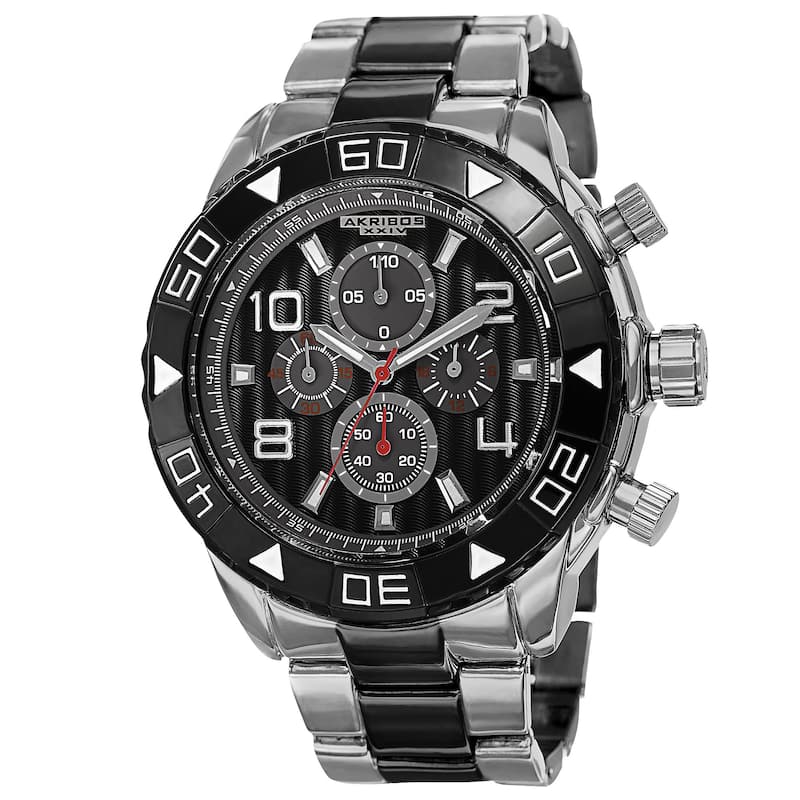 Akribos XXIV Men's Quartz Chronograph Etched-Pattern Dial Two-Tone Strap Watch