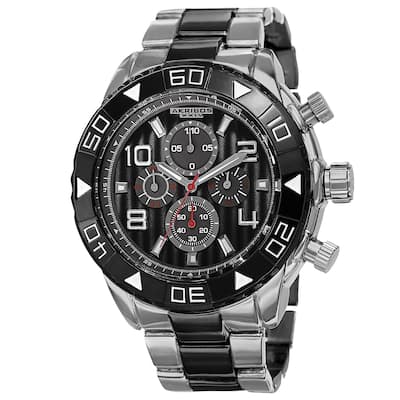 Akribos XXIV Men's Quartz Chronograph Etched-Pattern Dial Two-Tone Strap Watch