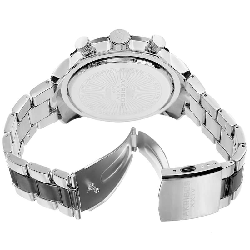Akribos XXIV Men's Quartz Chronograph Etched-Pattern Dial Two-Tone Strap Watch