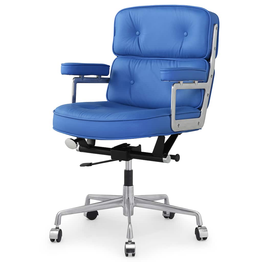 Cinque Office Chair In Blue Italian Leather