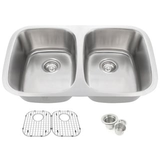 32.25-inch Offset Double 50/50 Bowl Undermount Stainless Steel Kitchen ...