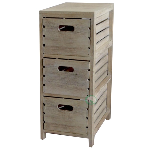 Distressed Washed Wood Crates Cabinet 3 Drawer Chest