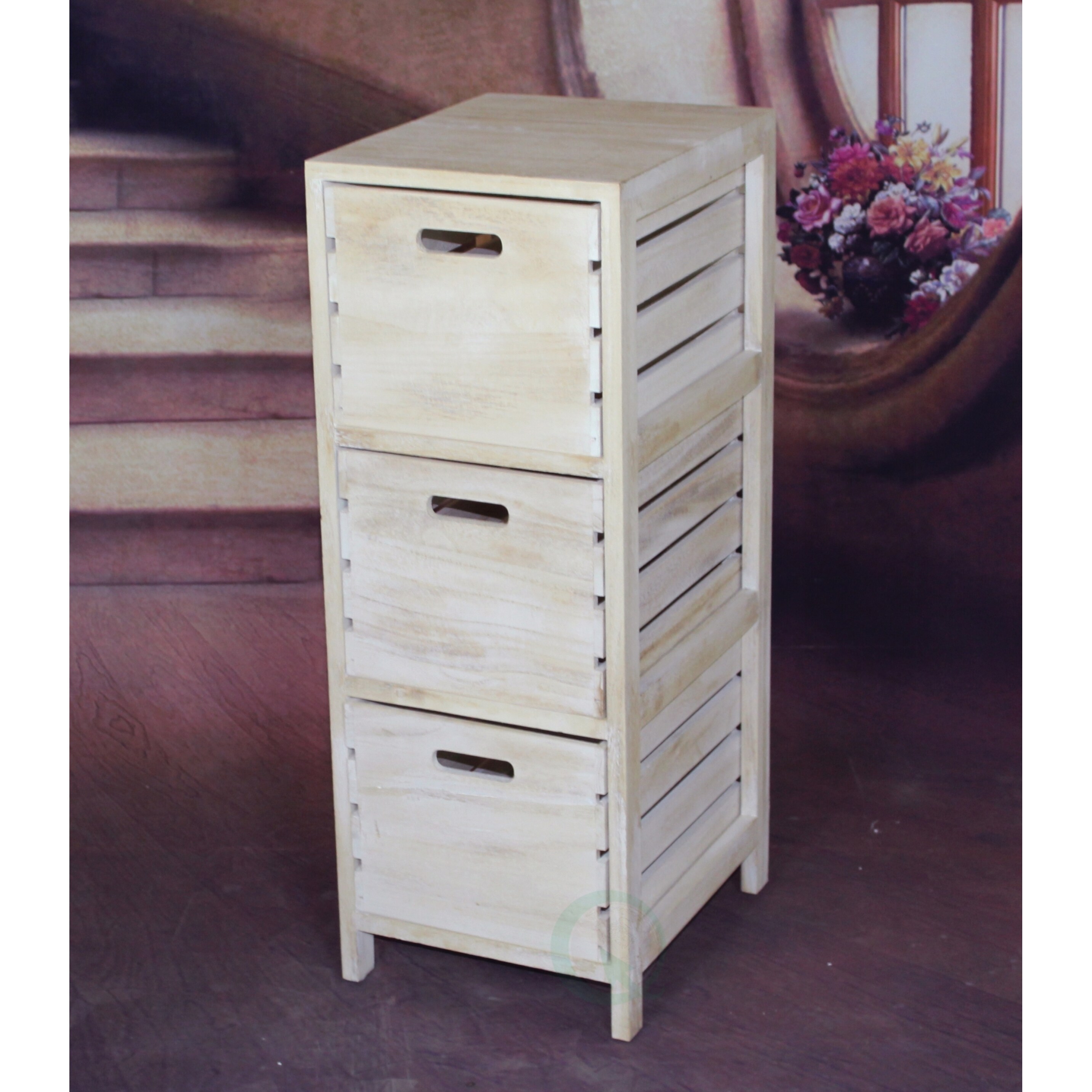 Shop Distressed Washed Wood Crates Cabinet 3 Drawer Chest Free