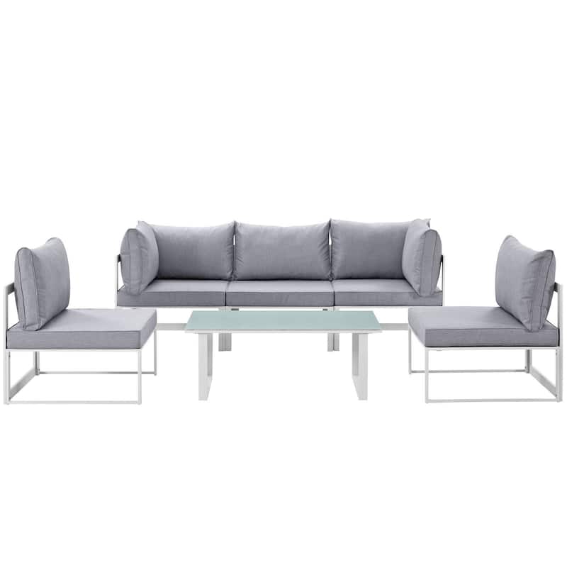 Chance 6-piece Outdoor Patio Sectional Sofa Set - White/Grey