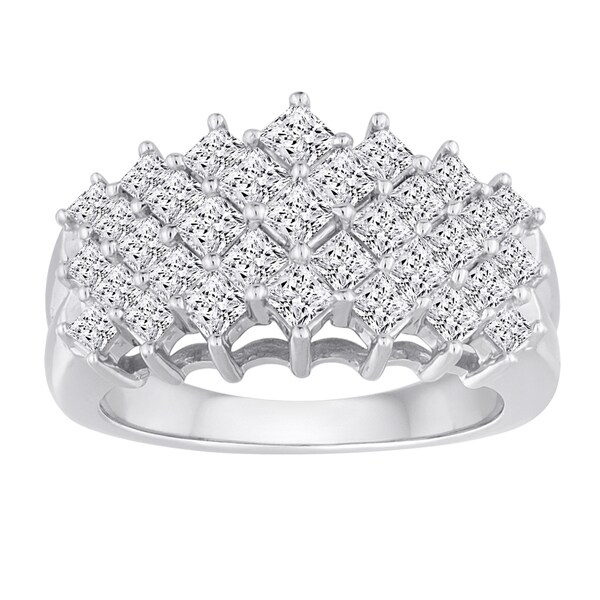10k White Gold 2ct TDW Diamond 5-row Ring