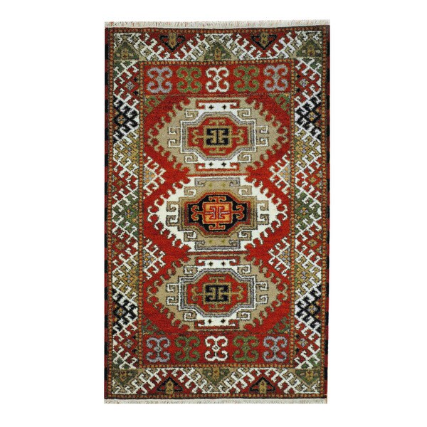 Handmade Herat Oriental Indo Tribal Kazak Wool Rug (India) - 3'2 x 5'2
