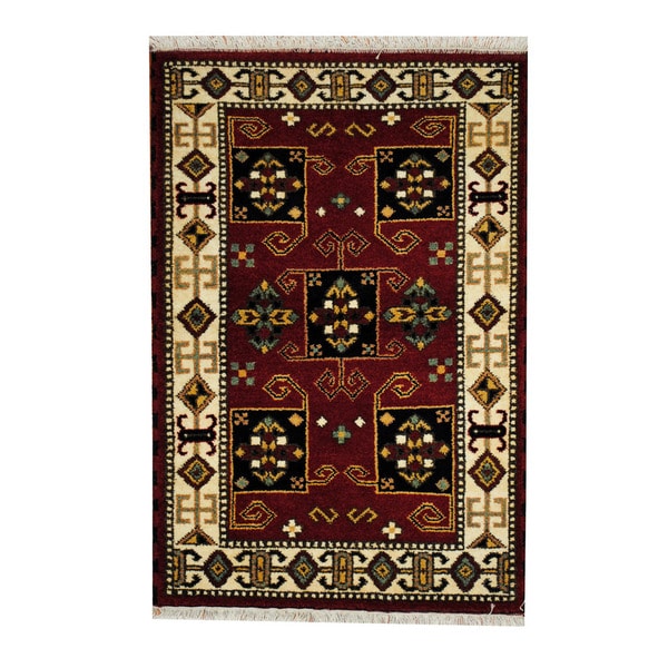 Handmade One-of-a-Kind Kazak Wool Rug (India) - 3'2 x 4'9