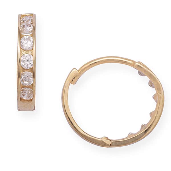 Curata 14k Gold Cubic Zircona Small Round Hinged Hoop Earrings - Yellow