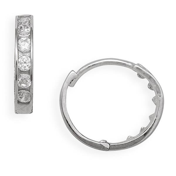 Curata 14k Gold Cubic Zircona Small Round Hinged Hoop Earrings - White
