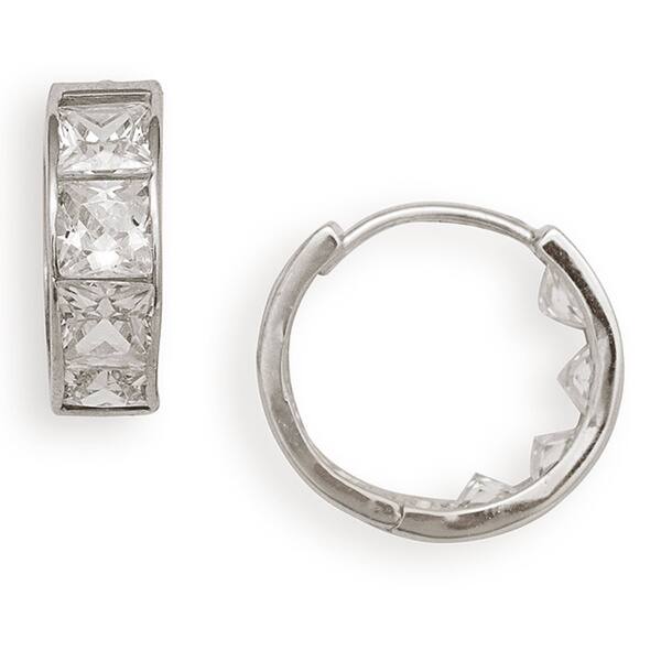 Curata 14k Gold Princess-cut Cubic Zirconia Hinged Hoop Earrings - White