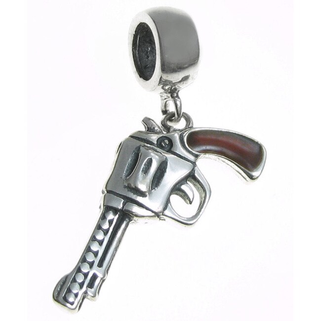 Queenberry Sterling Silver Brown Enamel Old Western Magnum Revolver Dangle European Bead Charm Overstock