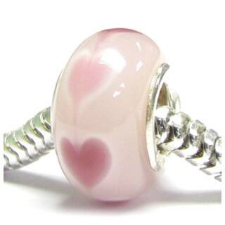 Pink Flower ON Clear Murano Glass .925 European Bead Charm Pink Flower ON Clear Murano Glass .925 European Bead Charm