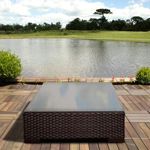 Atlantic Treviso Brown Synthetic Wicker Square Coffee Table with Tempered Glass Top Overstock