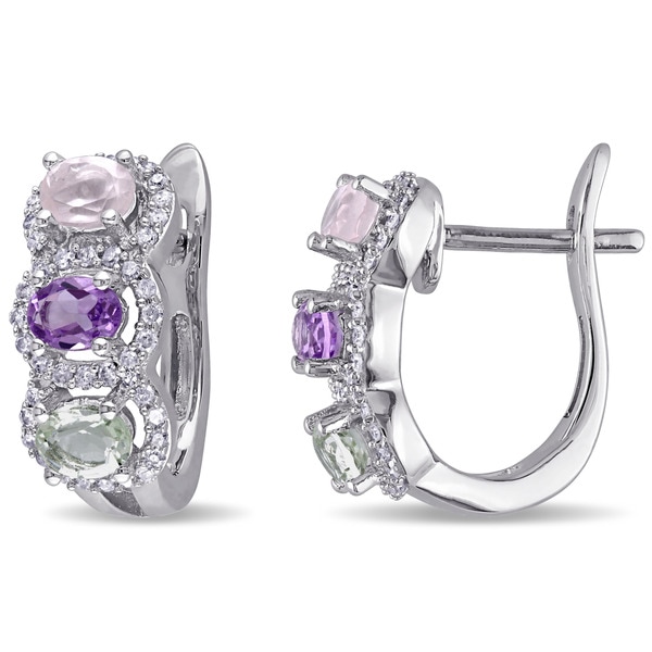 Miadora Sterling Silver Multi-gemstone 1/4ct TDW Diamond Earrings (G-H, I2-I3). Opens flyout.