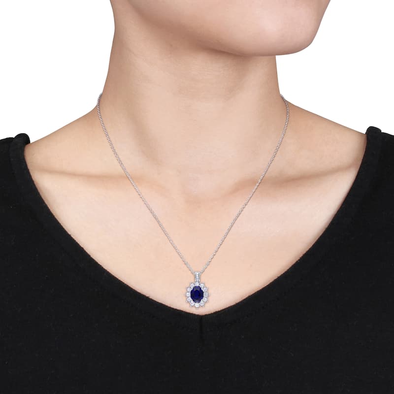Miadora Sterling Silver Created Blue and White Sapphire 1/10ct TDW Diamond Birthstone Jewelry Set