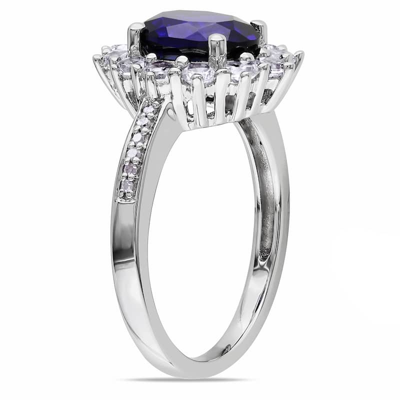 Miadora Sterling Silver Created Blue and White Sapphire 1/10ct TDW Diamond Birthstone Jewelry Set