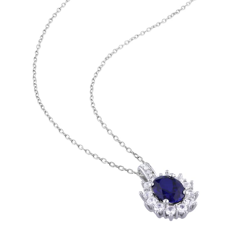 Miadora Sterling Silver Created Blue and White Sapphire 1/10ct TDW Diamond Birthstone Jewelry Set