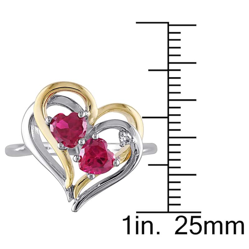 Miadora Sterling Silver Created Ruby and 1/10ct TDW Diamond Heart Earrings, Ring and Necklace Set (G - Red