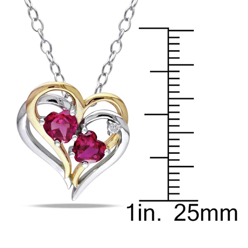 Miadora Sterling Silver Created Ruby and 1/10ct TDW Diamond Heart Earrings, Ring and Necklace Set (G - Red
