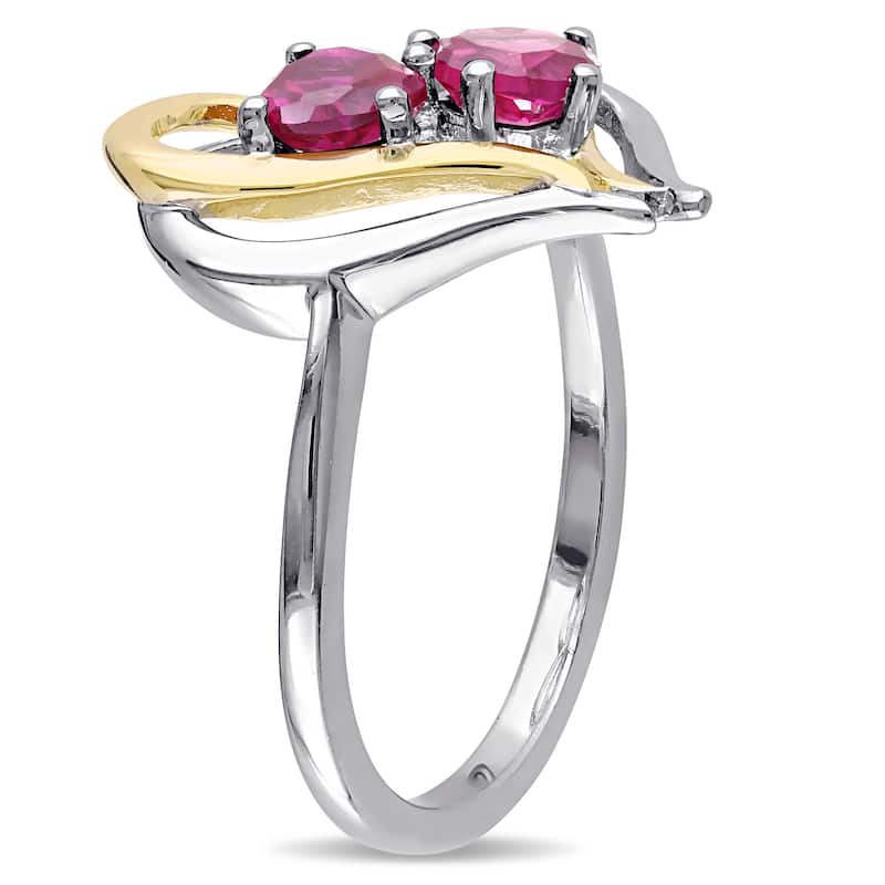 Miadora Sterling Silver Created Ruby and 1/10ct TDW Diamond Heart Earrings, Ring and Necklace Set (G - Red