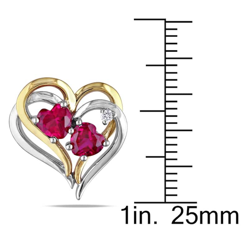 Miadora Sterling Silver Created Ruby and 1/10ct TDW Diamond Heart Earrings, Ring and Necklace Set (G - Red