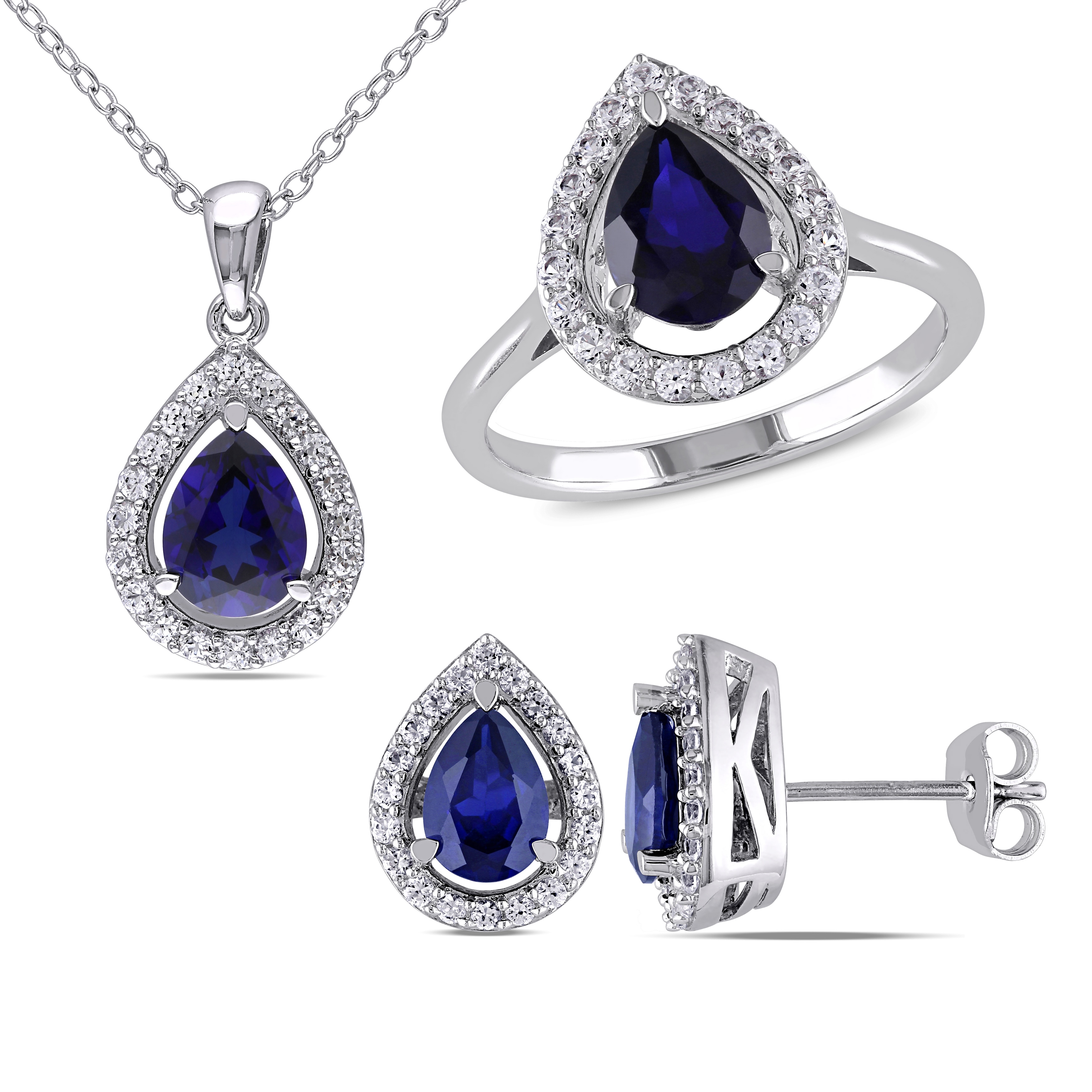 Miadora Sterling Silver Created Blue and White Sapphire Teardrop Jewelry Set