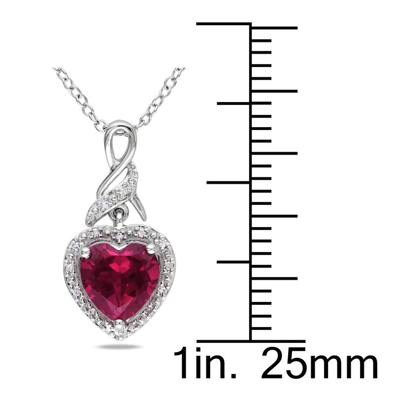 Miadora Sterling Silver Heart-cut Created Ruby and 1/7ct TDW Diamond Ring and Necklace Set (G-H, I2-
