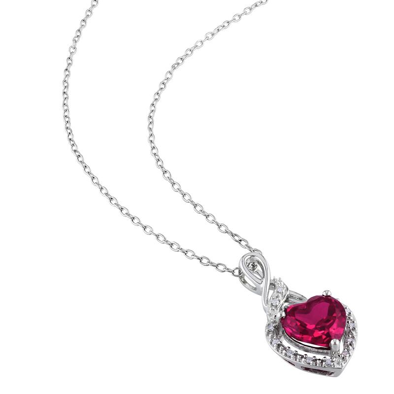 Miadora Sterling Silver Heart-cut Created Ruby and 1/7ct TDW Diamond Ring and Necklace Set (G-H, I2-