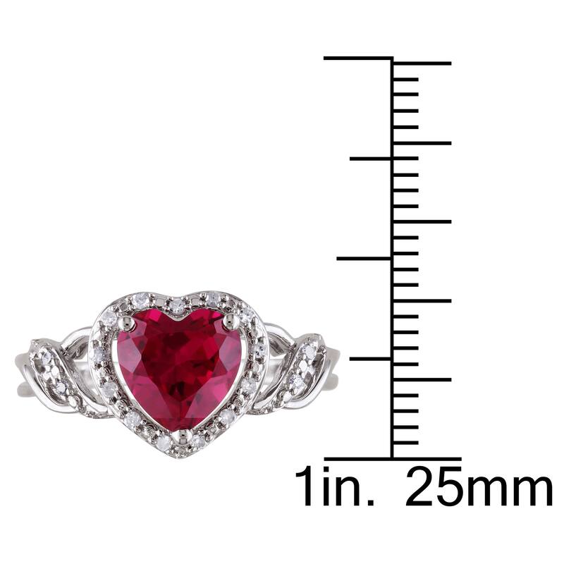 Miadora Sterling Silver Heart-cut Created Ruby and 1/7ct TDW Diamond Ring and Necklace Set (G-H, I2-