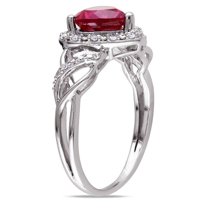 Miadora Sterling Silver Heart-cut Created Ruby and 1/7ct TDW Diamond Ring and Necklace Set (G-H, I2-