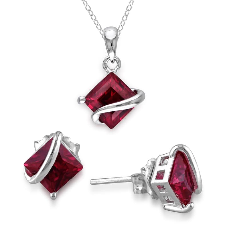 Miadora Sterling Silver 3 3/4ct TGW Created Ruby 2-piece Jewelry Set - Red