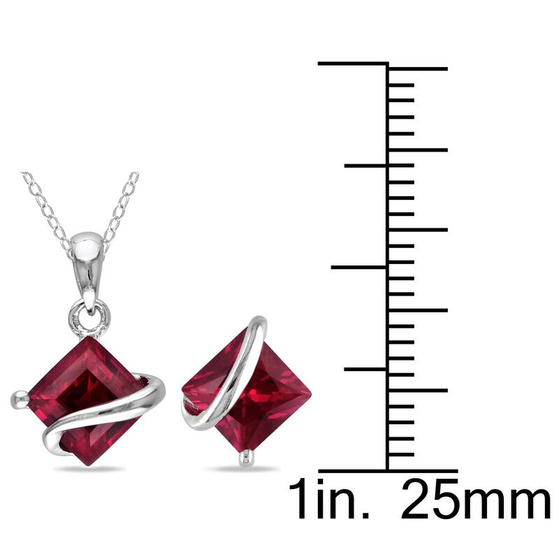Miadora Sterling Silver 3 3/4ct TGW Created Ruby 2-piece Jewelry Set - Red