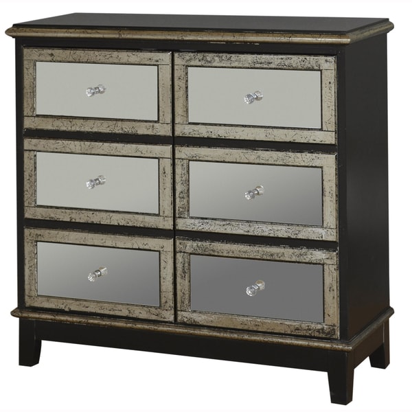 Hand Painted Distressed Black Finish Mirrored Accent Chest Hand Painted Distressed Black Finish Mirrored Accent Chest