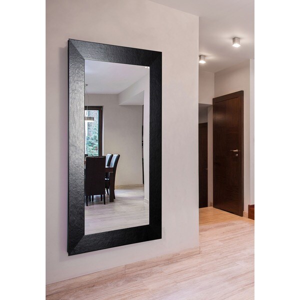 American Made Rayne Extra Large 39.5 x 78.5-inch Black Leather Vanity Wall Mirror