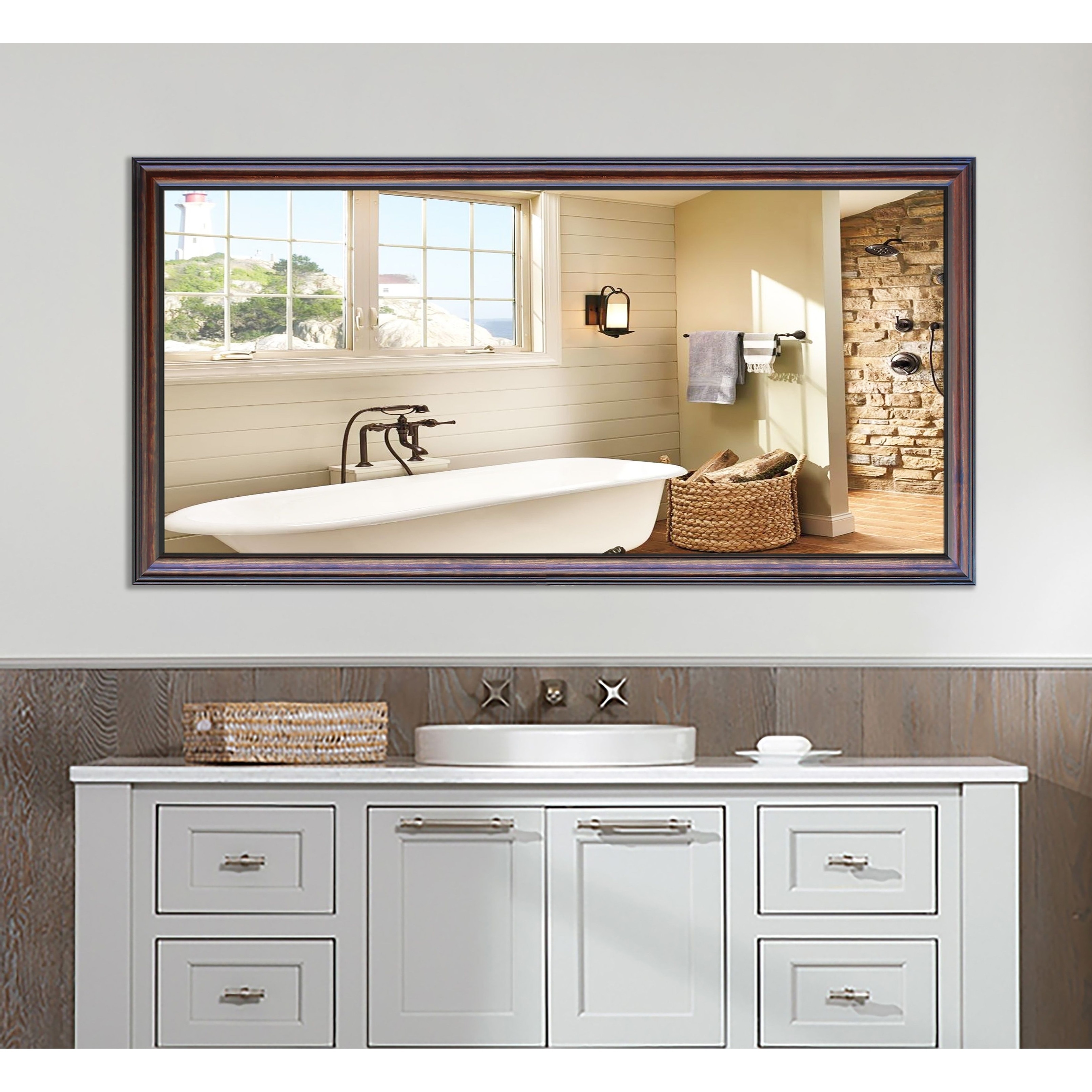 Shop U S Made Extra Large American Walnut Wall Vanity Mirror Overstock 10067554