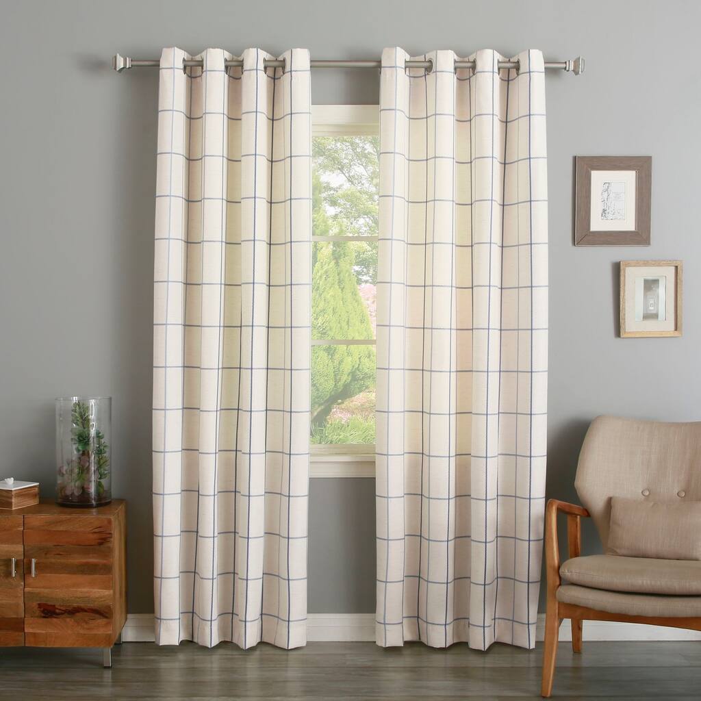 Aurora Home Geometric Grid Linen Blend Grommet Curtain Panel Pair