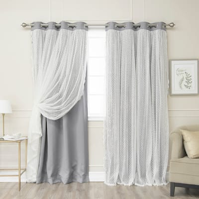 Aurora Home Dotted Lace Overlay Blackout Curtain Panel Pair