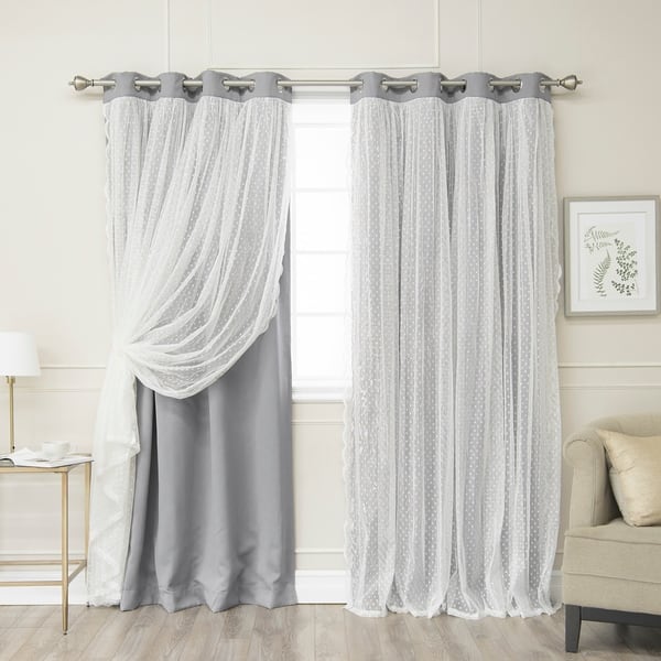 slide 2 of 30, Aurora Home Dotted Lace Overlay Blackout Curtain Panel Pair