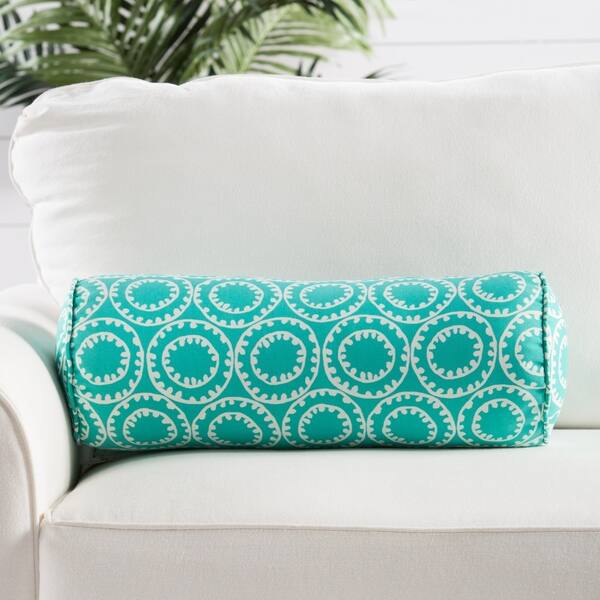 Shop Canata Aqua White Geometric Indoor Outdoor Bolster Throw