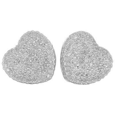 Sterling Silver 2 5ct Tdw Diamond Pave Heart Stud Earrings On Sterling Silver 2 5ct Tdw Diamond Pave Heart Stud Earrings
