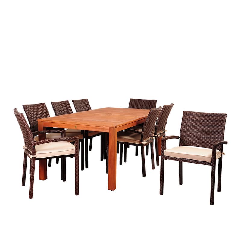 Amazonia Pisa 9-Piece Wood & Wicker Rectangular Patio Dining Set with Cushions - 9pc