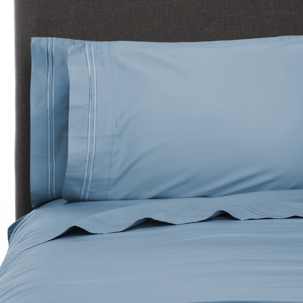 600 Thread Count 100-percent Egyptian Cotton Border Stripe Embroidery Sheet Set