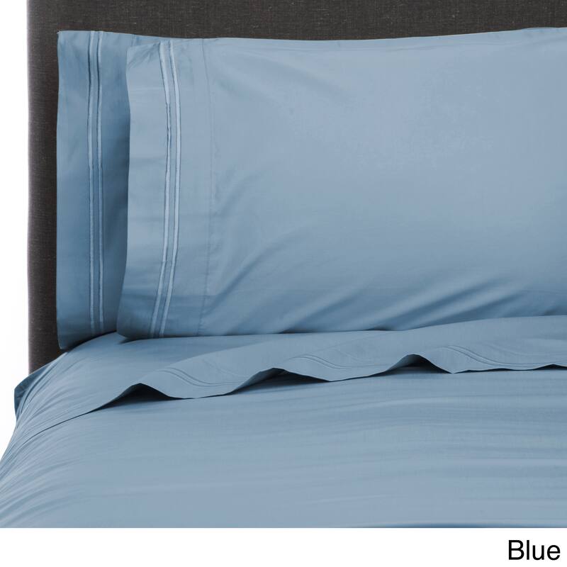 600 Thread Count Long Staple Cotton Border Stripe Embroidery Sheet Set
