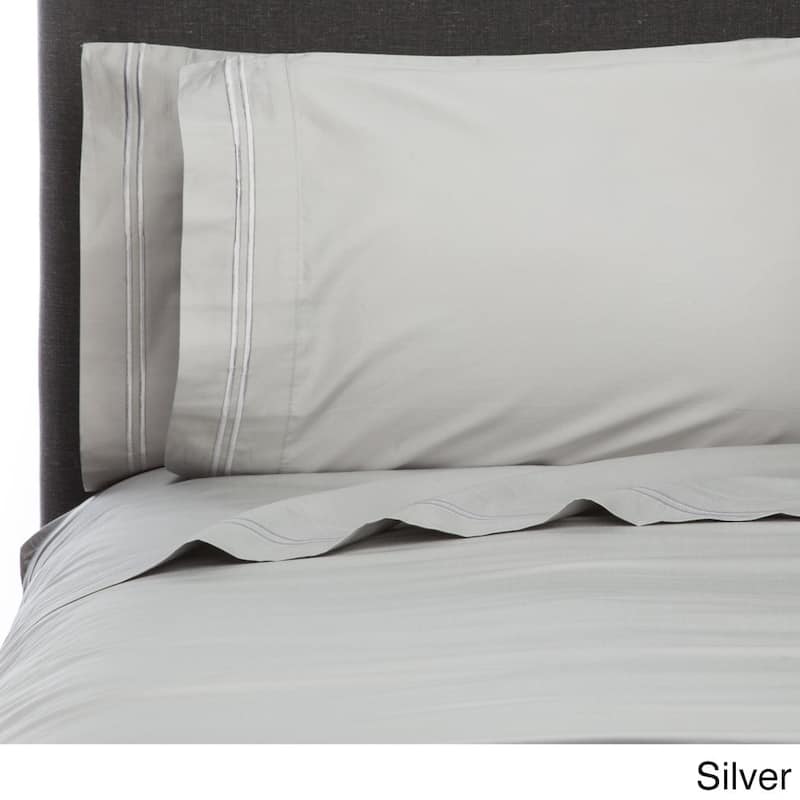 600 Thread Count Long Staple Cotton Border Stripe Embroidery Sheet Set